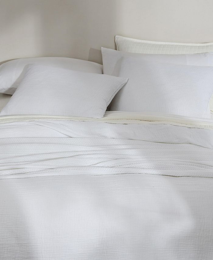 Calvin Klein Washed Texture Solid Cotton Jacquard 3 Piece Duvet Cover ...