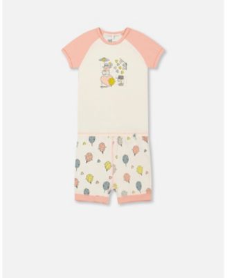 Deux Par Deux Organic Cotton Short Two Piece Pajama Set - Printed Cotton Candy Deux Par Deux Organic Cotton Short Two Piece Pajama Set - Printed Cotton Candy