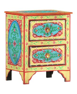 Hand Painted Bedside Cabinet 15.7"x11.8"x19.7" Solid Mango Wood