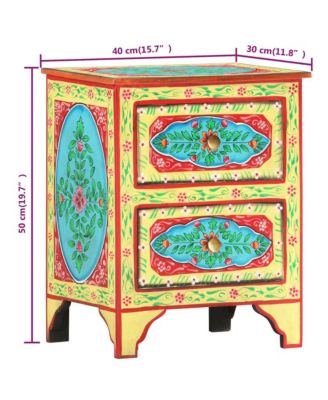 Hand Painted Bedside Cabinet 15.7"x11.8"x19.7" Solid Mango Wood
