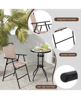 3 Pieces Outdoor Bistro Set with 2 Folding Chairs
