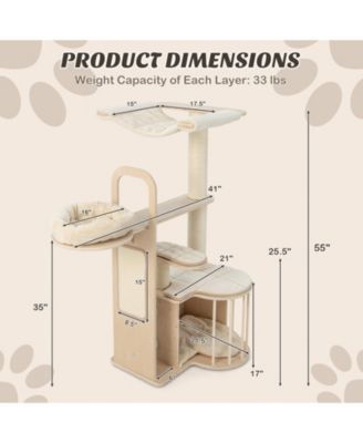 55 Inch Tall Multi-Level Cat Tree with Washable Removable Cushions