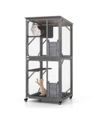 SUGIFT 72 Inch TallWooden Cat House with Weatherproof Asphalt Roof