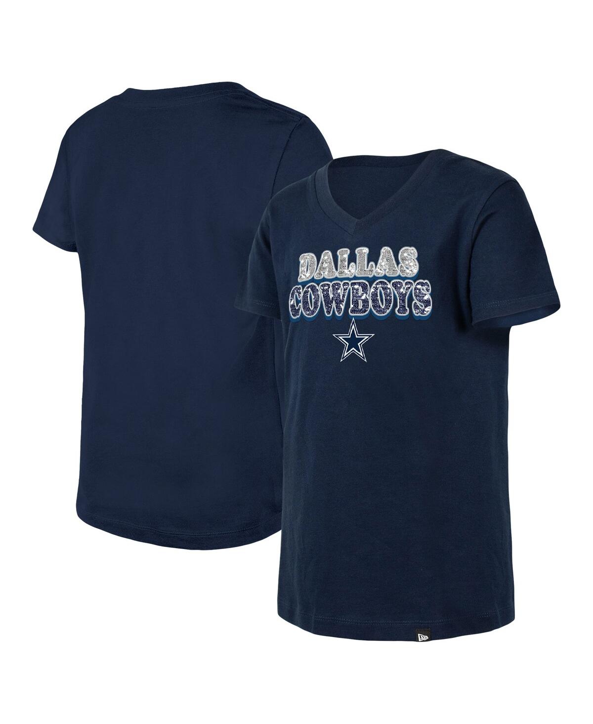 Shop New Era Big Girls  Navy Dallas Cowboys Reverse Sequin V-neck T-shirt