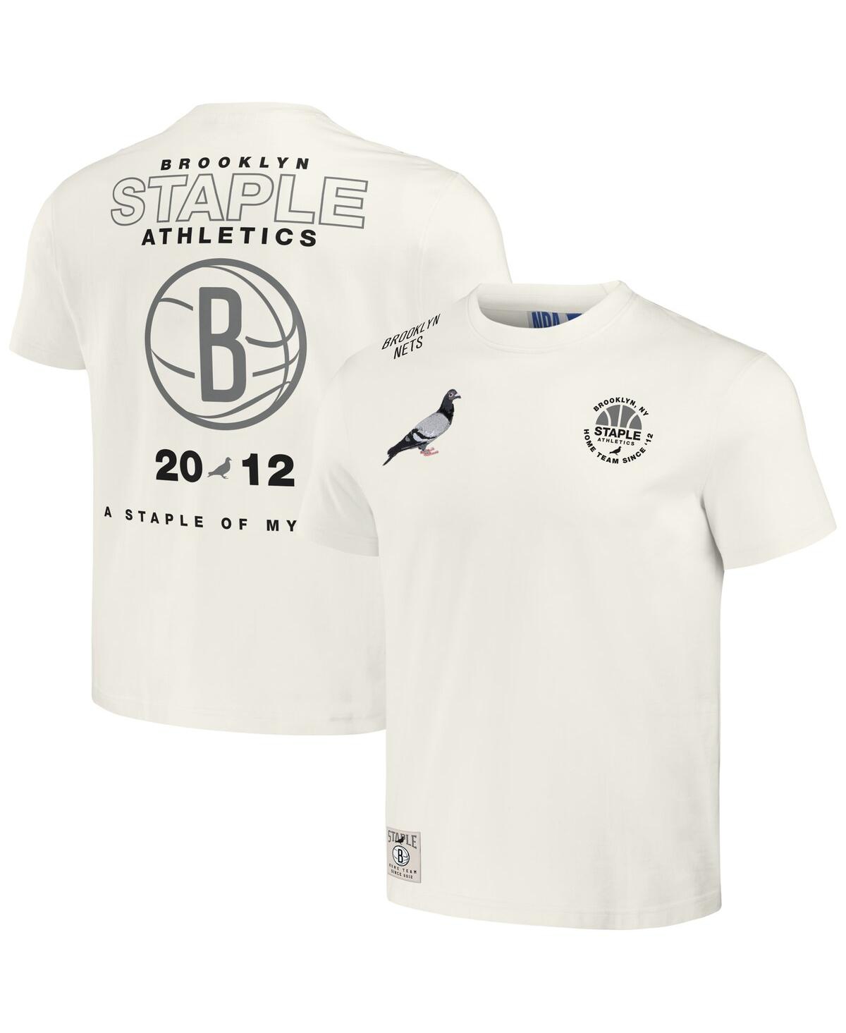 Shop Staple Men's Nba X  Cream Distressed Brooklyn Nets Home Team T-shirt