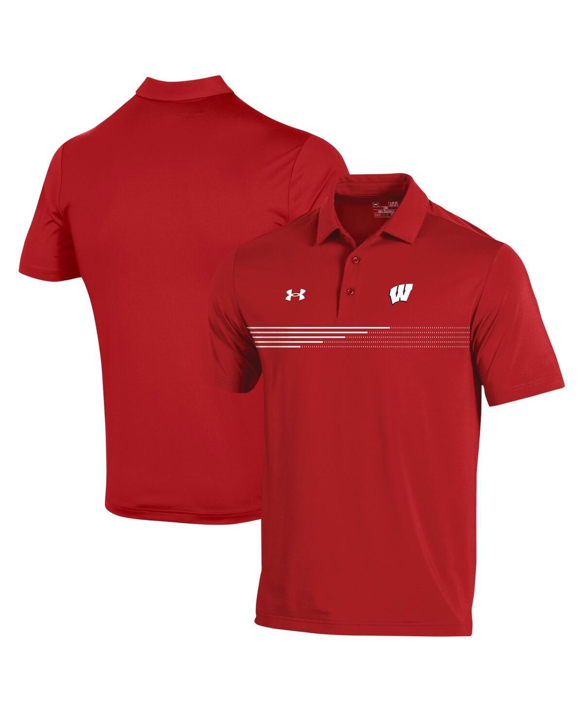 UNDER ARMOUR MEN'S UNDER ARMOUR RED WISCONSIN BADGERS TEE TO GREEN STRIPE POLO SHIRT