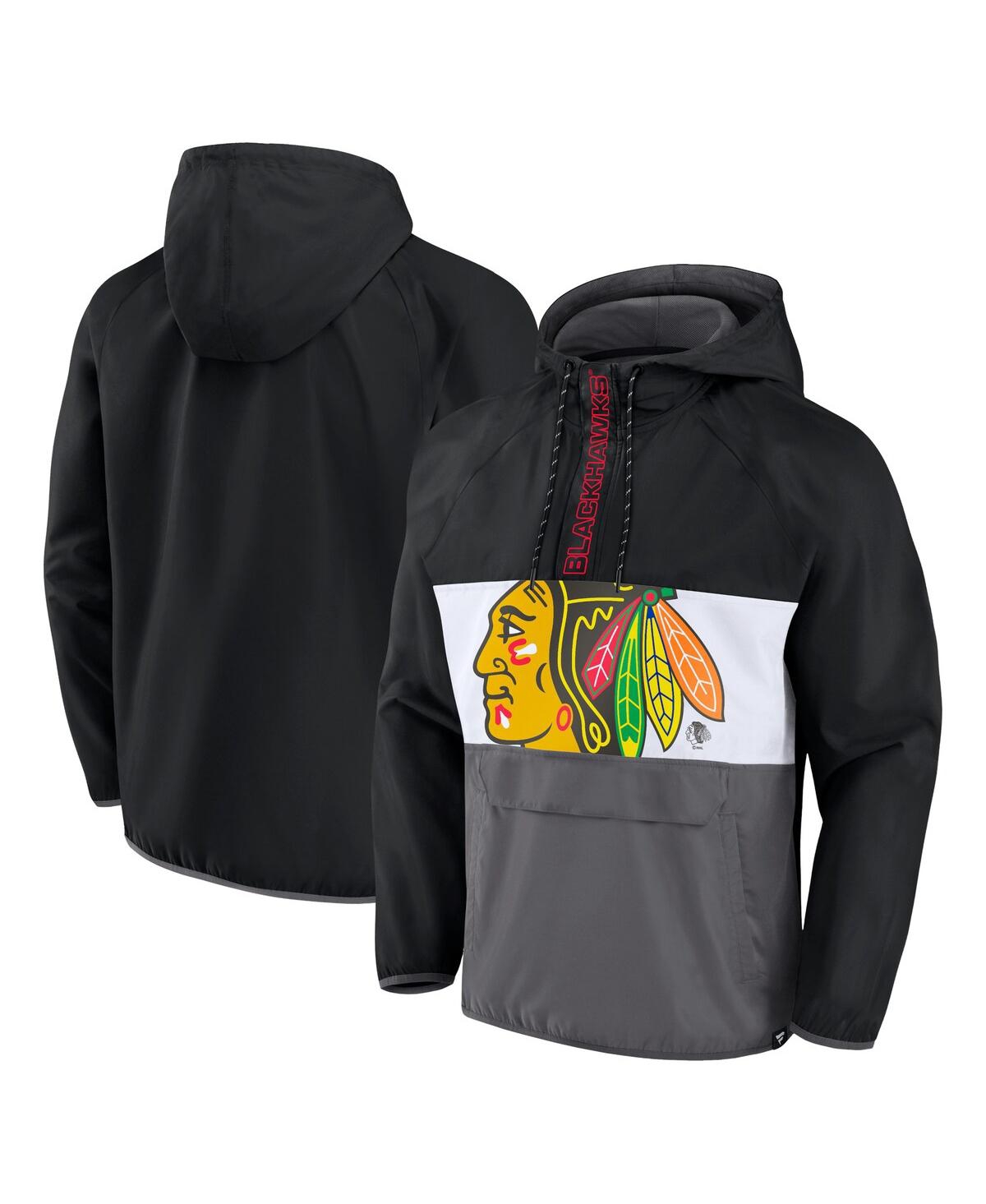 Fanatics Men's  Black Chicago Blackhawks Flagrant Foul Anorak Raglan Half-zip Hoodie Jacket