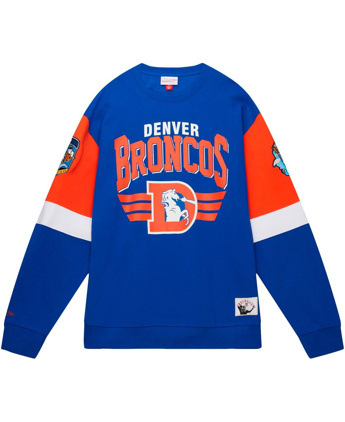 Shop Mitchell & Ness Men's  Royal Denver Broncos Gridiron Classics Allover 3.0 Pullover Sweatshirt