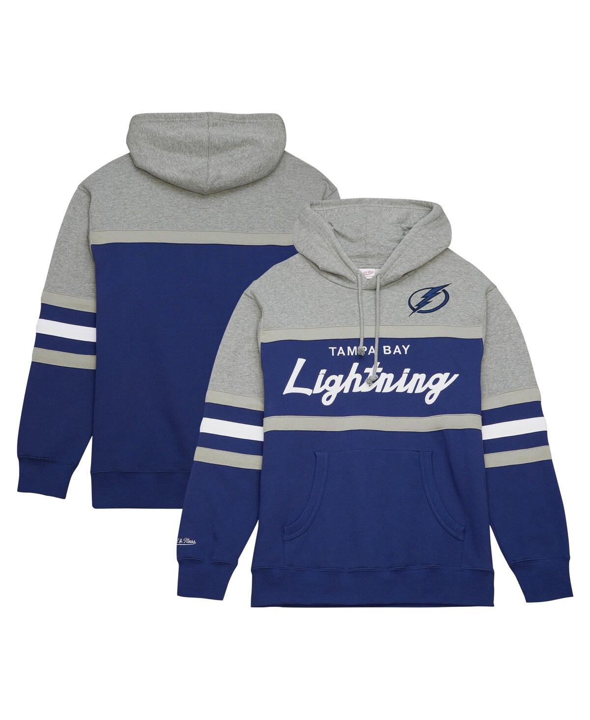 Shop Mitchell & Ness Men's  Blue, Gray Tampa Bay Lightning Head Coach Pullover Hoodie In Blue,gray