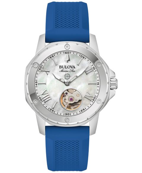 Женские часы Bulova Automatic Marine Star Blue Silicone Strap Watch 35mm