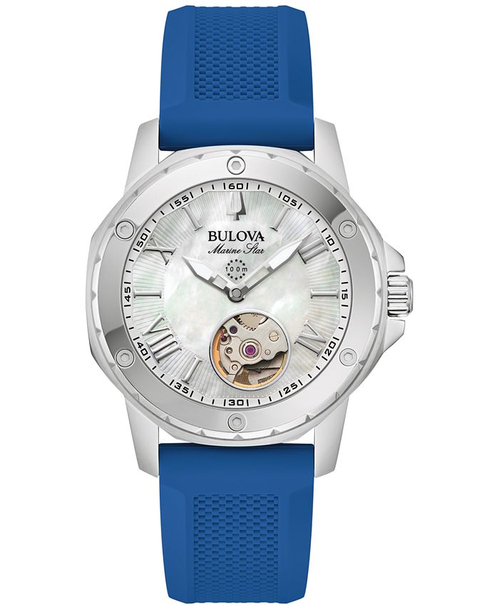 Bulova men's automatic marine star blue silicone strap watch 45mm best sale