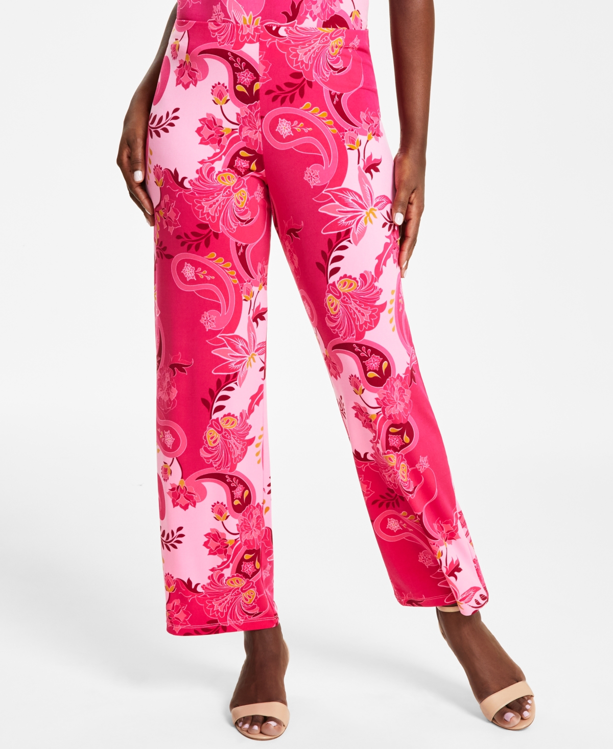 Women's Printed Pull On Knit Pants, Created for Macy's - Claret Rose Combo
