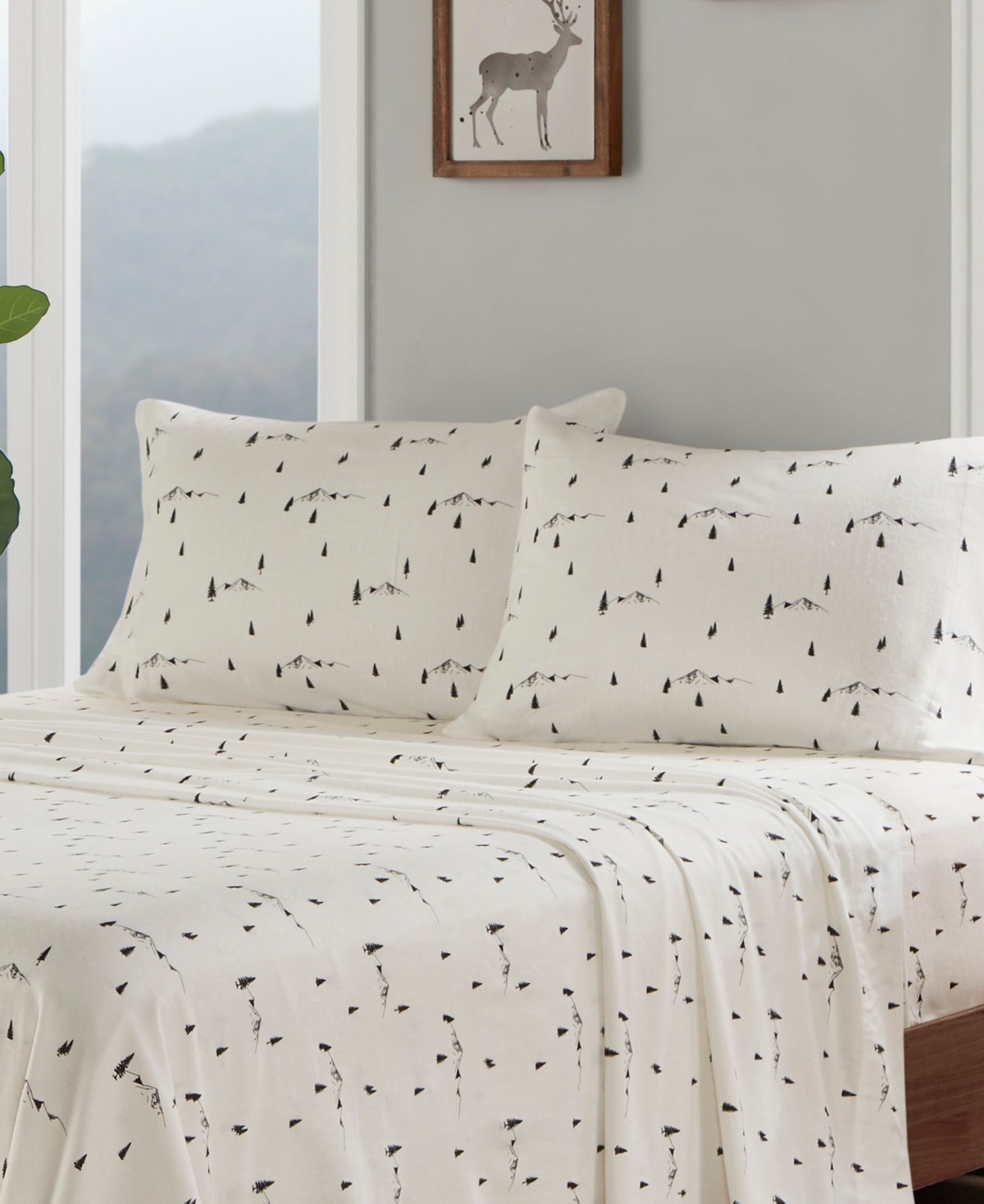 Woolrich Printed Flannel 4-pc. Sheet Set, California King In Black Pine Trees