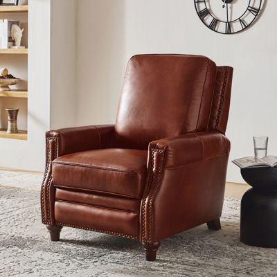 Bellino Mid Century Modern Genuine Leather Recliner with Nailhead Trim