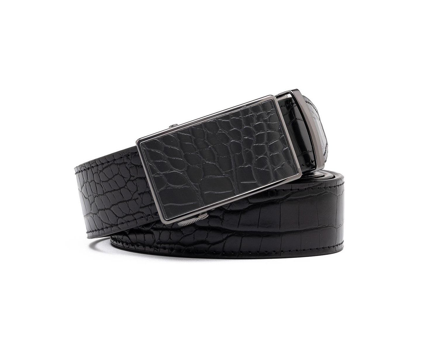 Мужской ремень Braveman Genuine Leather Crocodile Design Dress Belt with Automatic Buckle, цвет: Чёрный — фото 1