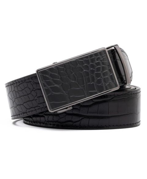 Мужской ремень Braveman Genuine Leather Crocodile Design Dress Belt with Automatic Buckle, цвет: Чёрный