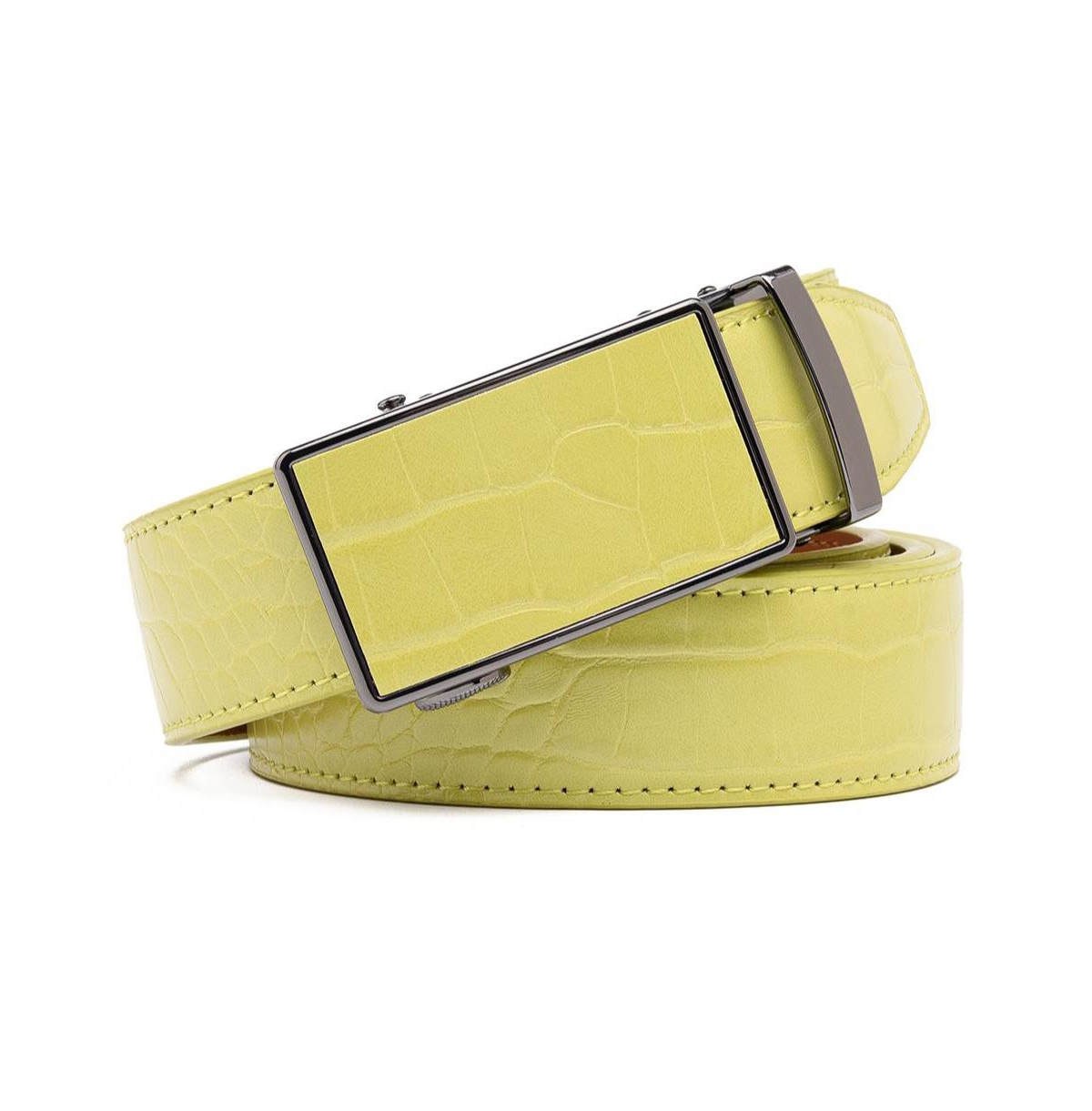 Men's Genuine Leather Crocodile Design Dress Belt with Automatic Buckle - Yellow