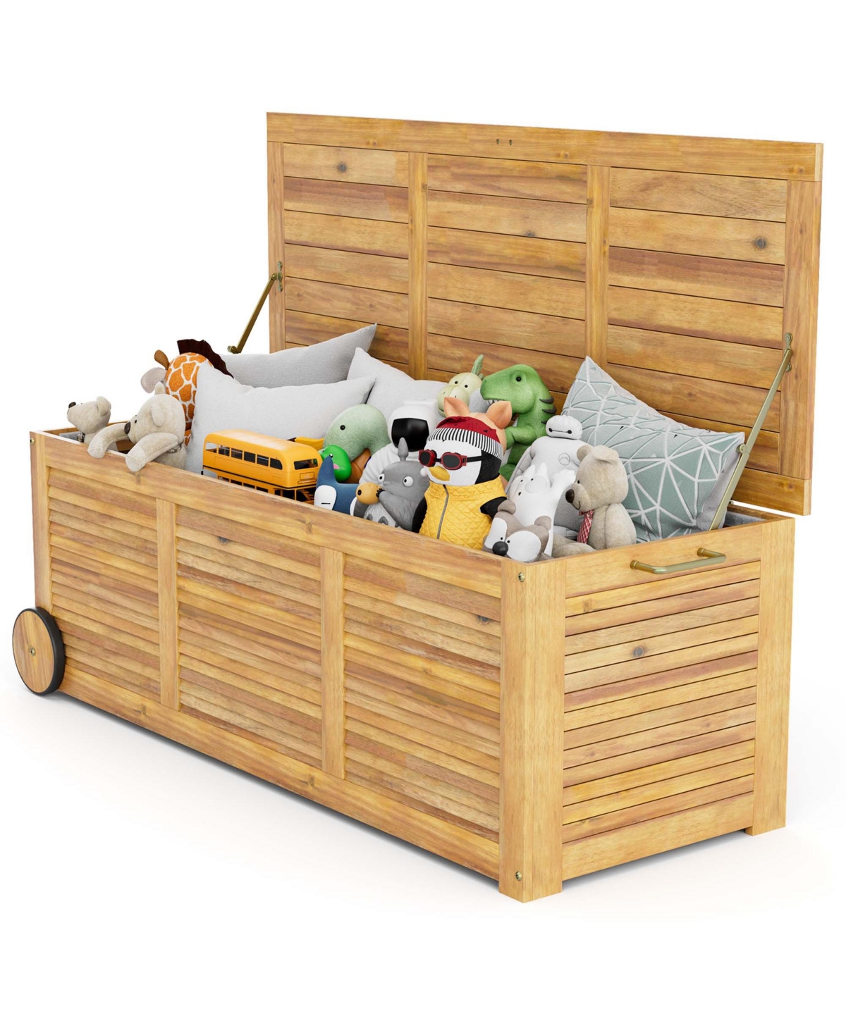 48 Gallon Acacia Wooden Patio Storage Deck Box Outdoor Storage Box with Wheels - Natural