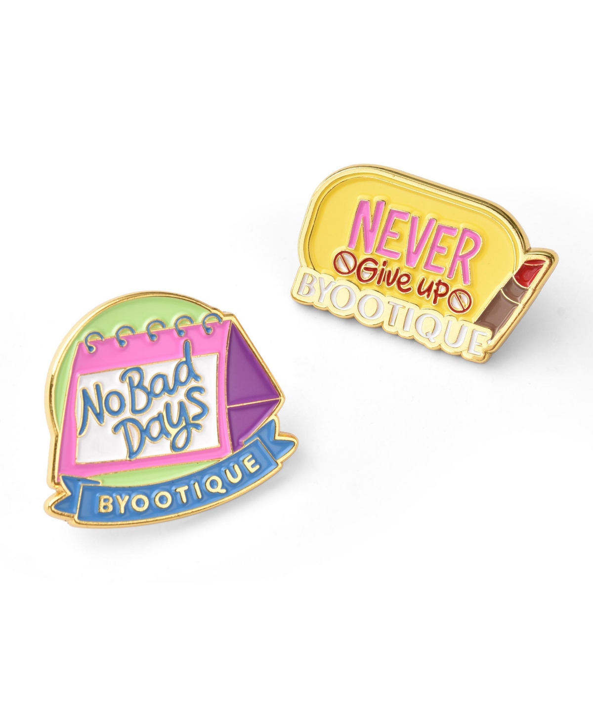 Boutique Inspirational Quote Badge Set Pin Brooch Enamel for Makeup Bag 2 Packs - Open Miscellaneous