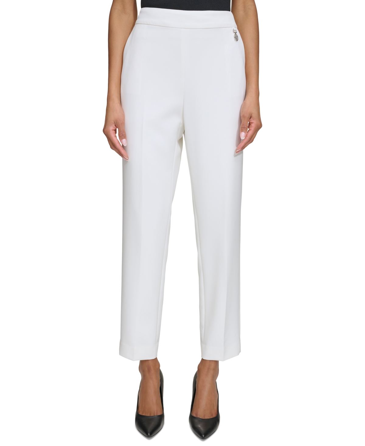 Shop Karl Lagerfeld Women's Logo Slim-leg Pants In Soft White