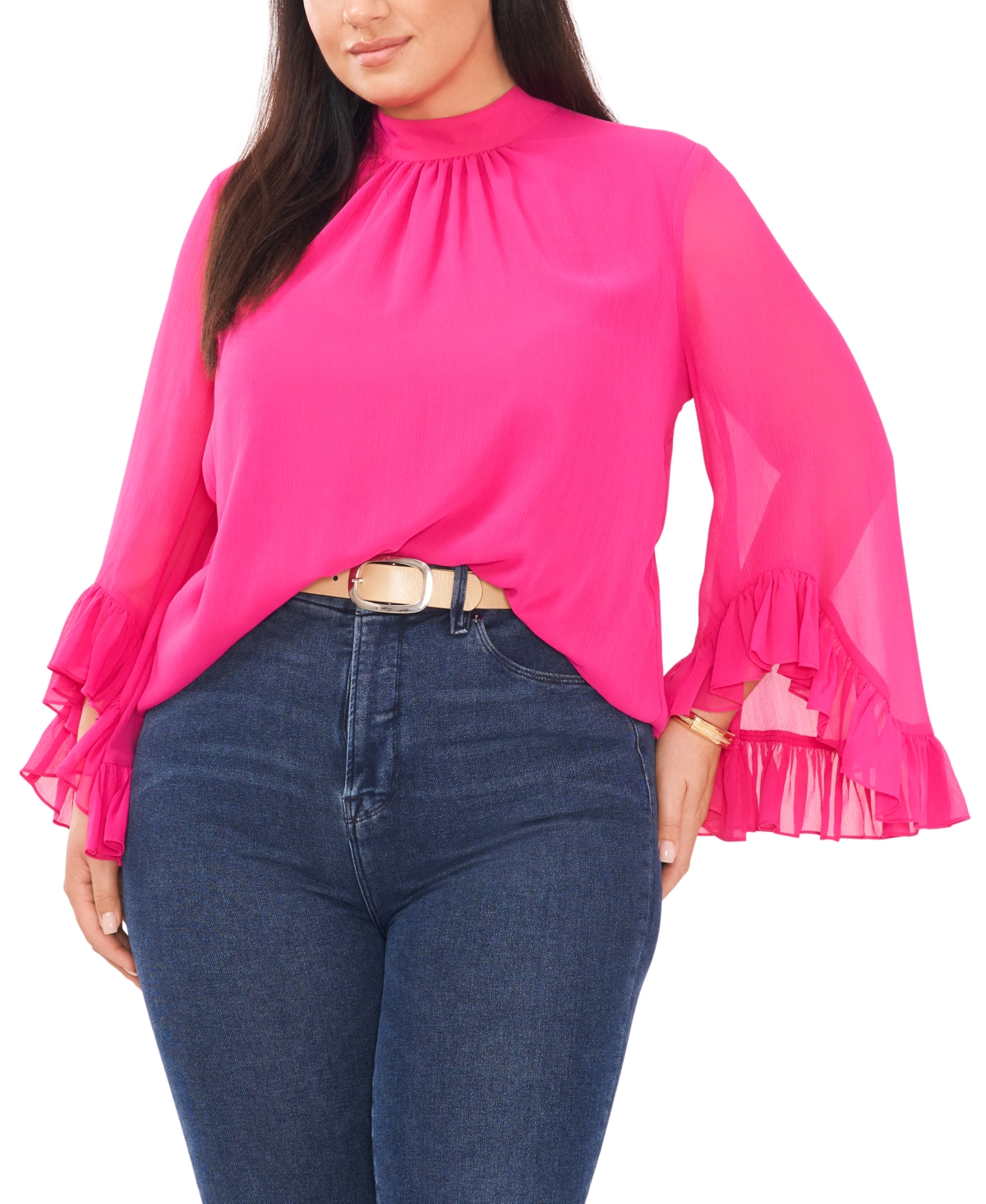 Vince Camuto Plus Size Ruffled Bell-sleeve Top In Pomegranate Pink