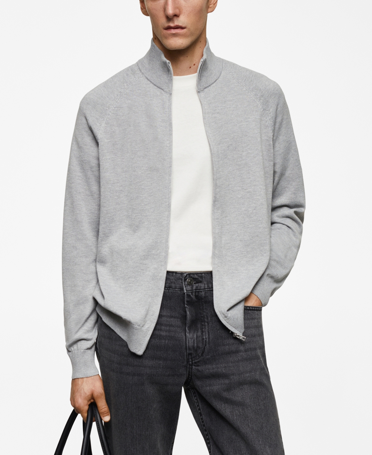 Shop Mango Men's Zipped Cotton Cardigan In Gray