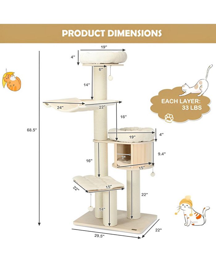SUGIFT 68.5Inch Tall Wooden Cat Tree with 4 Layers Macy's