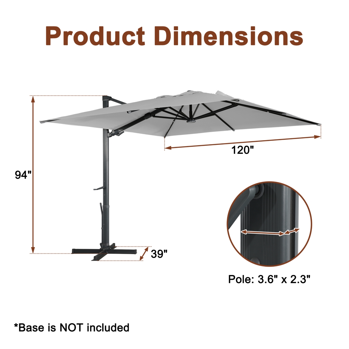 Mondawe 10ft Square Solar Led Cantilever Patio Umbrella for Outdoor Shade