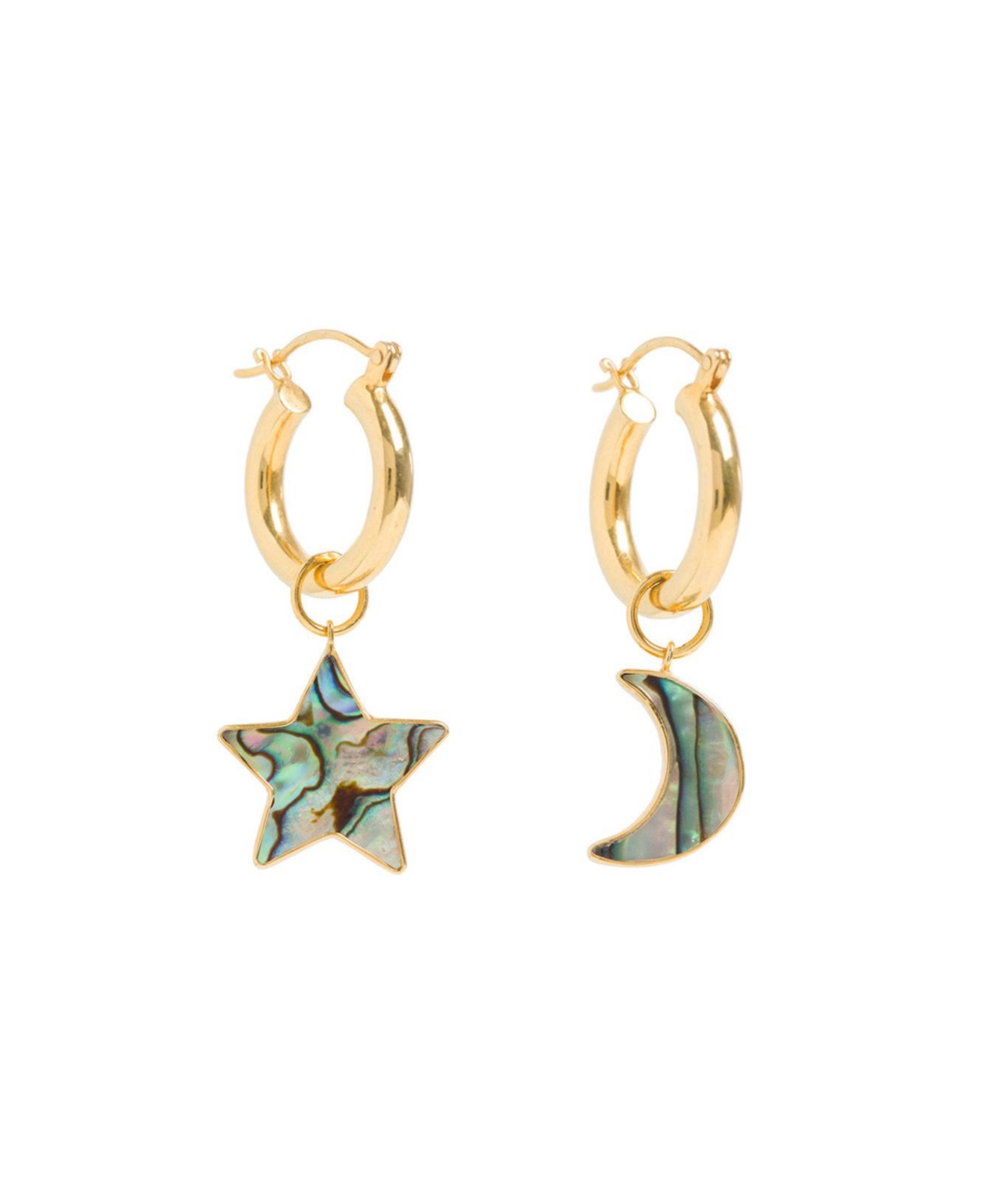 Mini Hoops with Paua Star and Moon - Gold