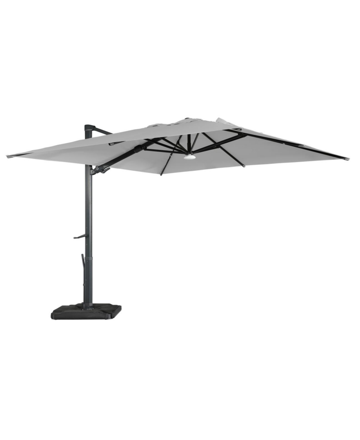 10ft Square Solar Led Cantilever Outdoor Patio Umbrella with Included Base Weight Stand & Bluetooth Light - Gray