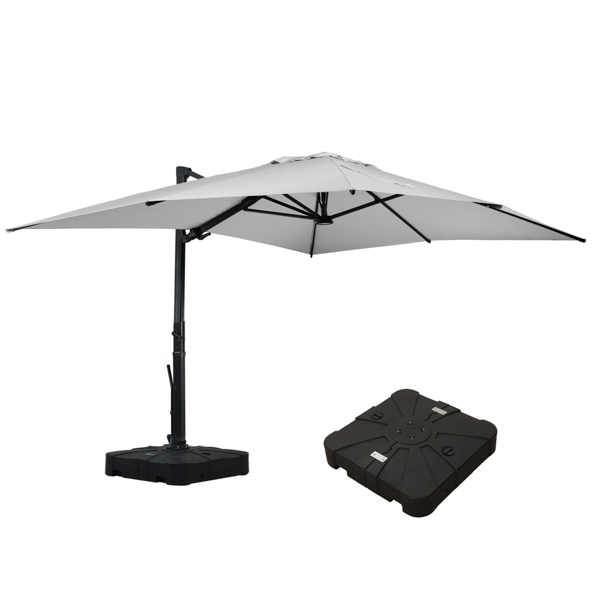 13ft Square Solar Led Cantilever Patio Umbrella with Tilt for Outdoor Shade - Gray