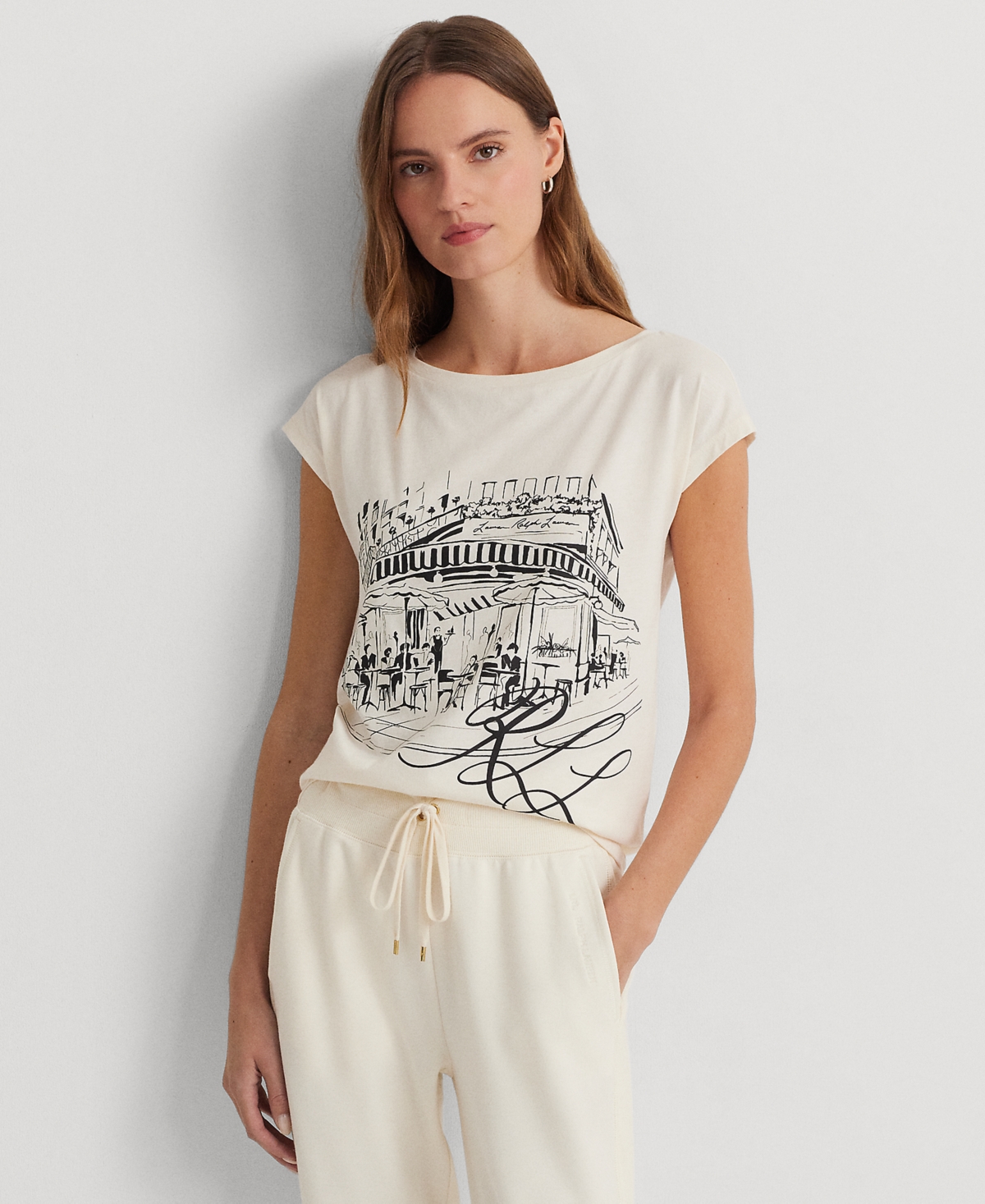 RALPH LAUREN PETITE SKETCHBOOK CAFE GRAPHIC TEE