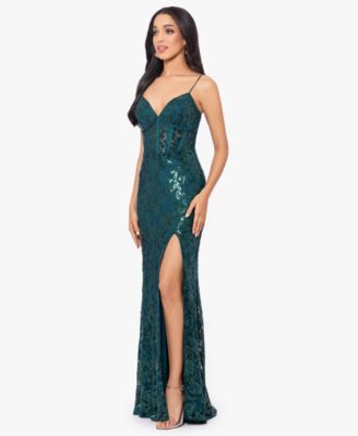 Juniors' Sequined Lace Corset Gown