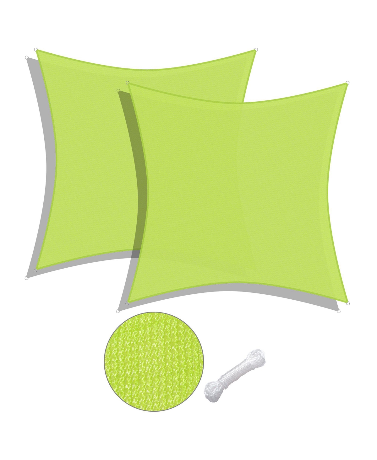 2 Pack 18x18 Ft 97% Uv Block Square Sun Shade Sail Canopy Outdoor Backyard Pool - Bright green