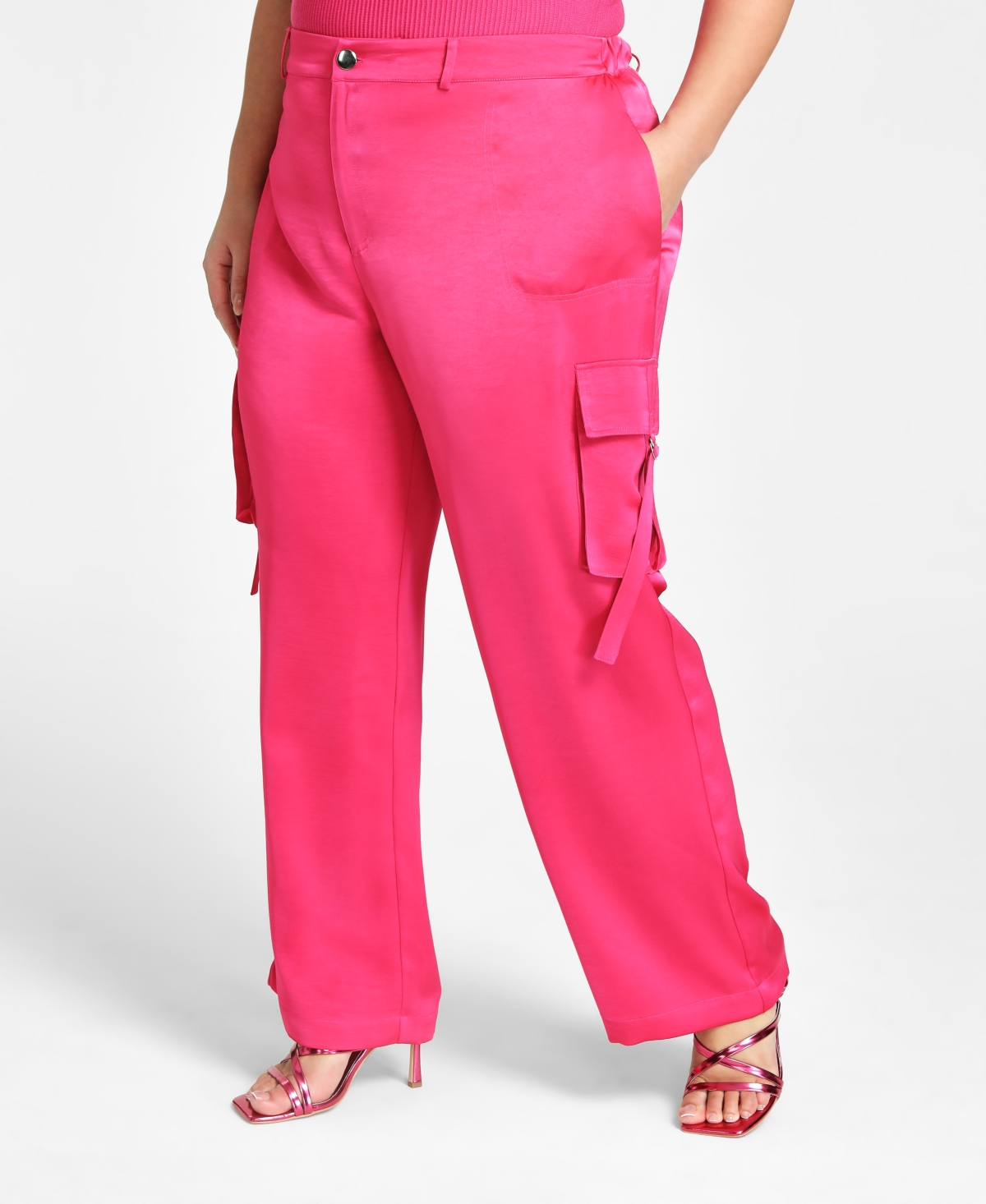 Nina Parker Trendy Plus Size Straight-leg Cargo Pants In Pink Yarrow