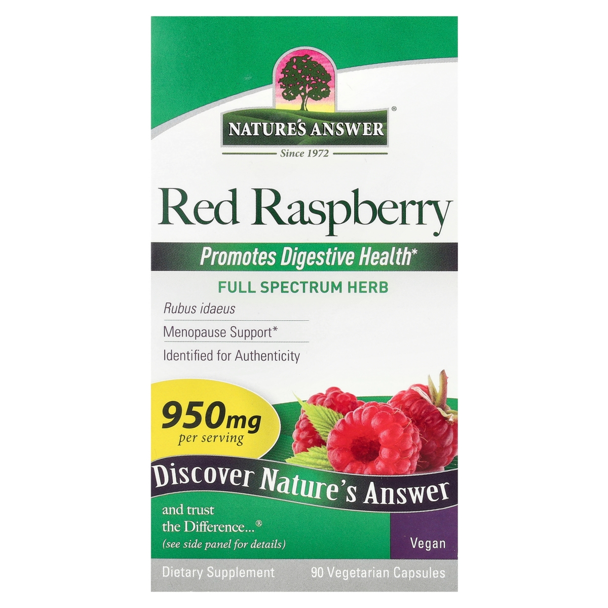 Red Raspberry 950 mg - 90 Vegetarian Capsules (475 mg Per Capsule) - Assorted Pre-pack (See Table 9