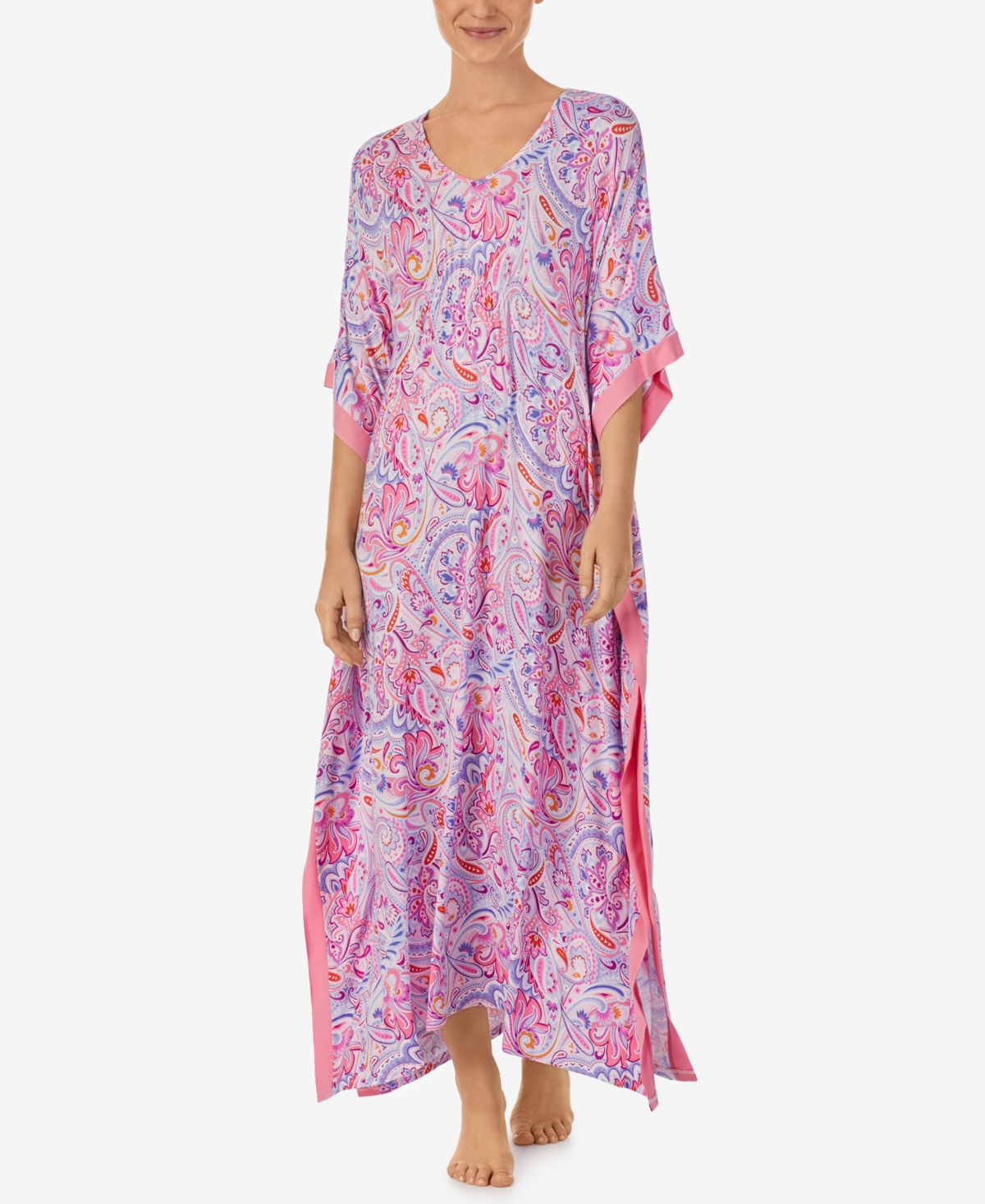 Women's Elbow Sleeve Long Nightgown - Pink Paisley