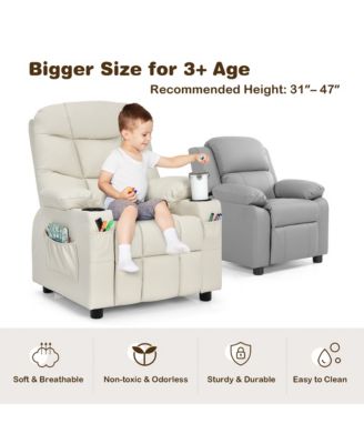Kids Youth Recliner Chair PU Leather w/Cup Holders & Side Pockets
