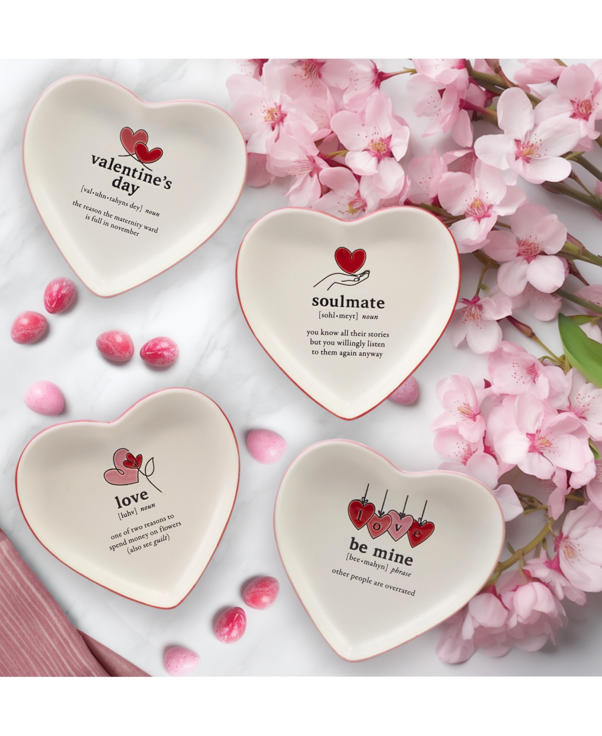 Certified International Valentine's Day Tidbit Plates, Set Of 4 In Pink