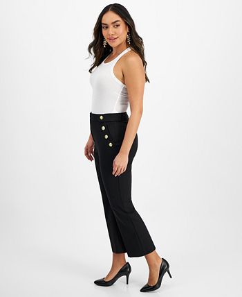 Petite Button-Front High-Rise Cropped Sailor Pants, Created for Macy's
