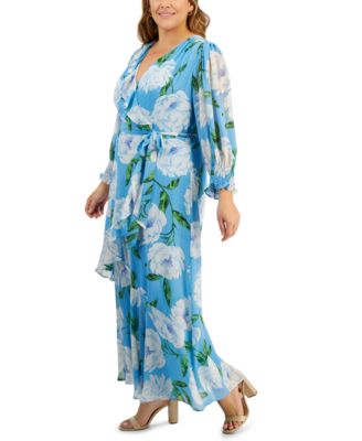 Taylor Plus Size V-Neck Long-Sleeve A-Line Maxi Dress