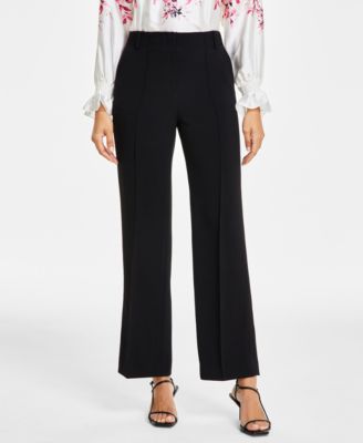 Anne Klein - Women's Solid Pintuck Mid Rise Wide-Leg Pants