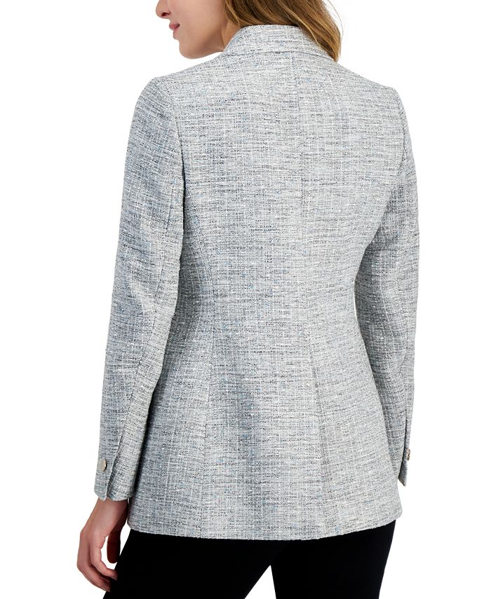 Women Grey Tweed Notch Collar Single-Breasted Blazer main image 0