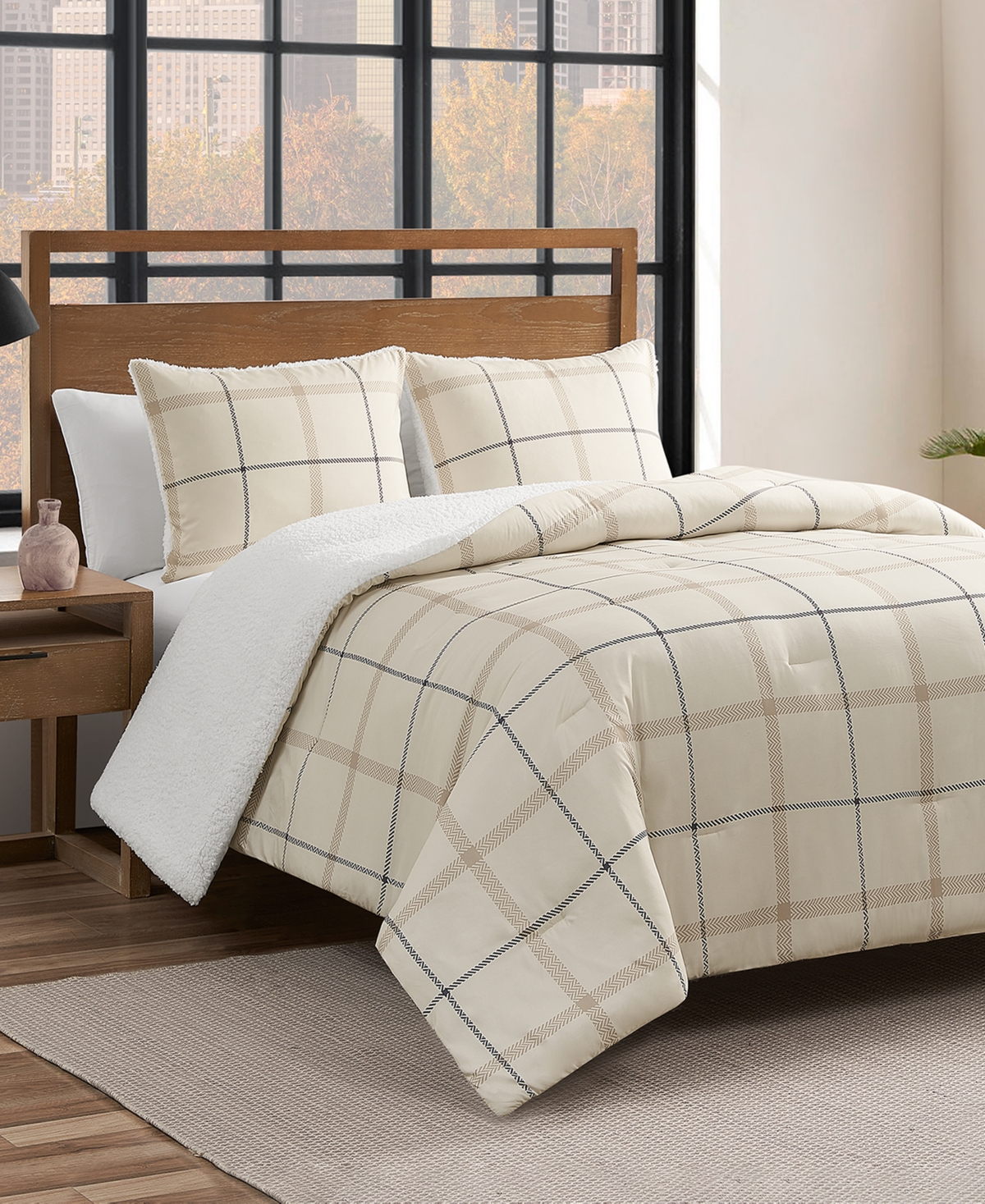 Lucky Brand Sherpa Reversible Microfiber 3-piece Comforter Set, Full/queen In Plaid
