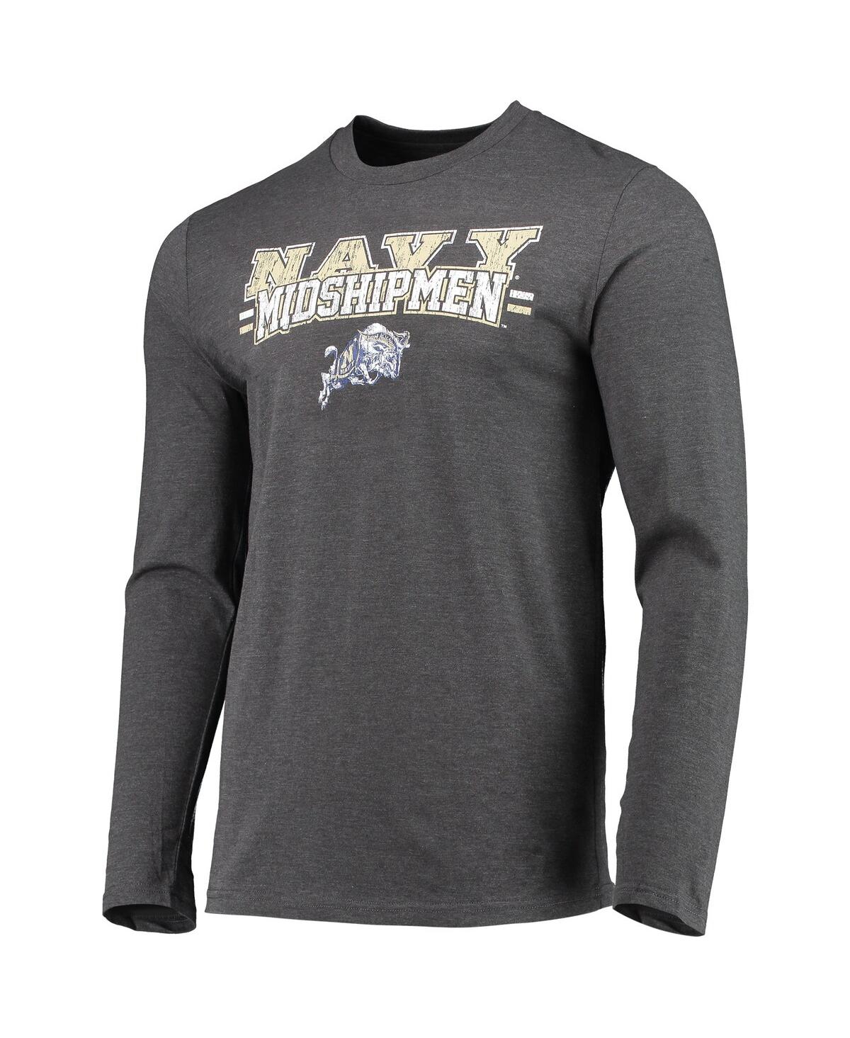 Men's Concepts Sport Heathered Charcoal Distressed Navy Midshipmen Meter Long Sleeve T-shirt and Pants Sleep Set - Heather Charcoal