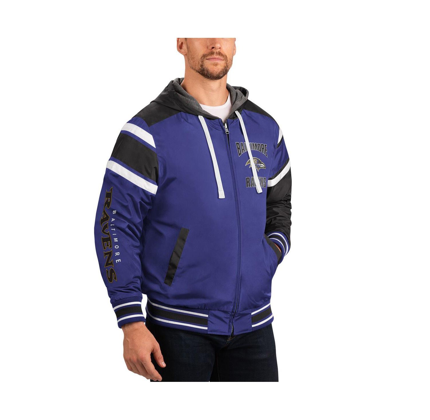 Men's Purple, Gray Baltimore Ravens Extreme Full Back Reversible Hoodie Full-Zip Jacket