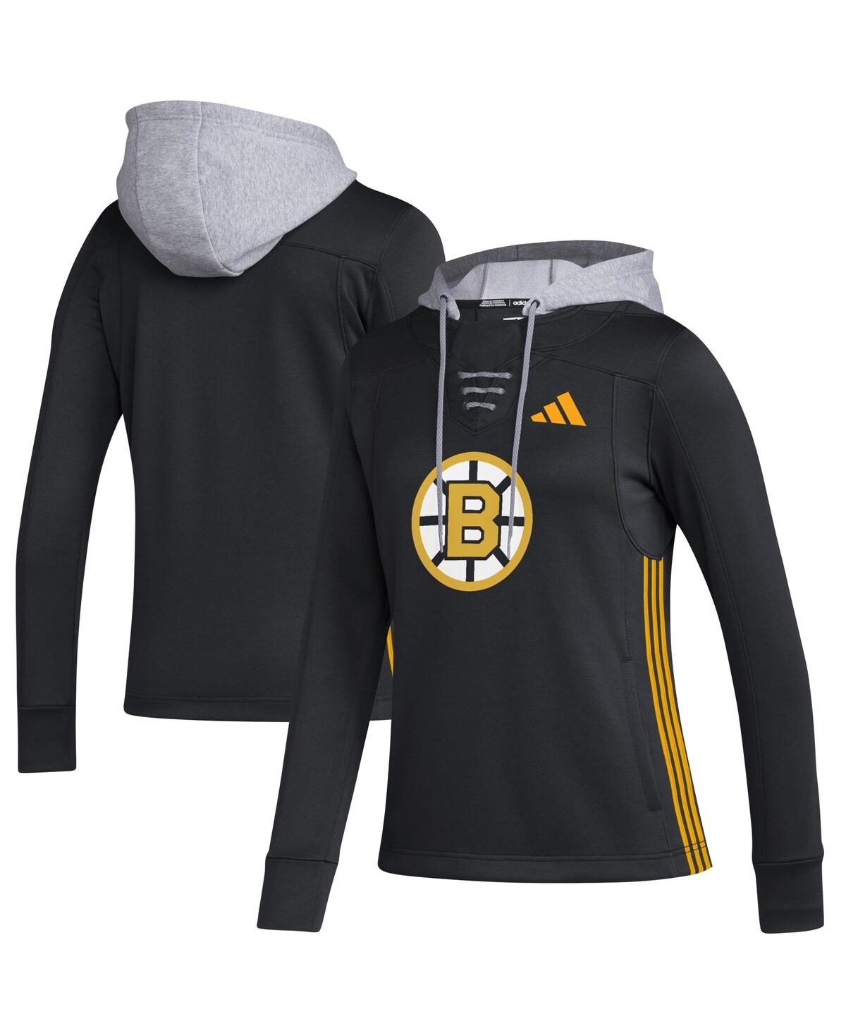 Women's adidas Black Boston Bruins Refresh Skate Lace Aeroready Pullover Hoodie - Black