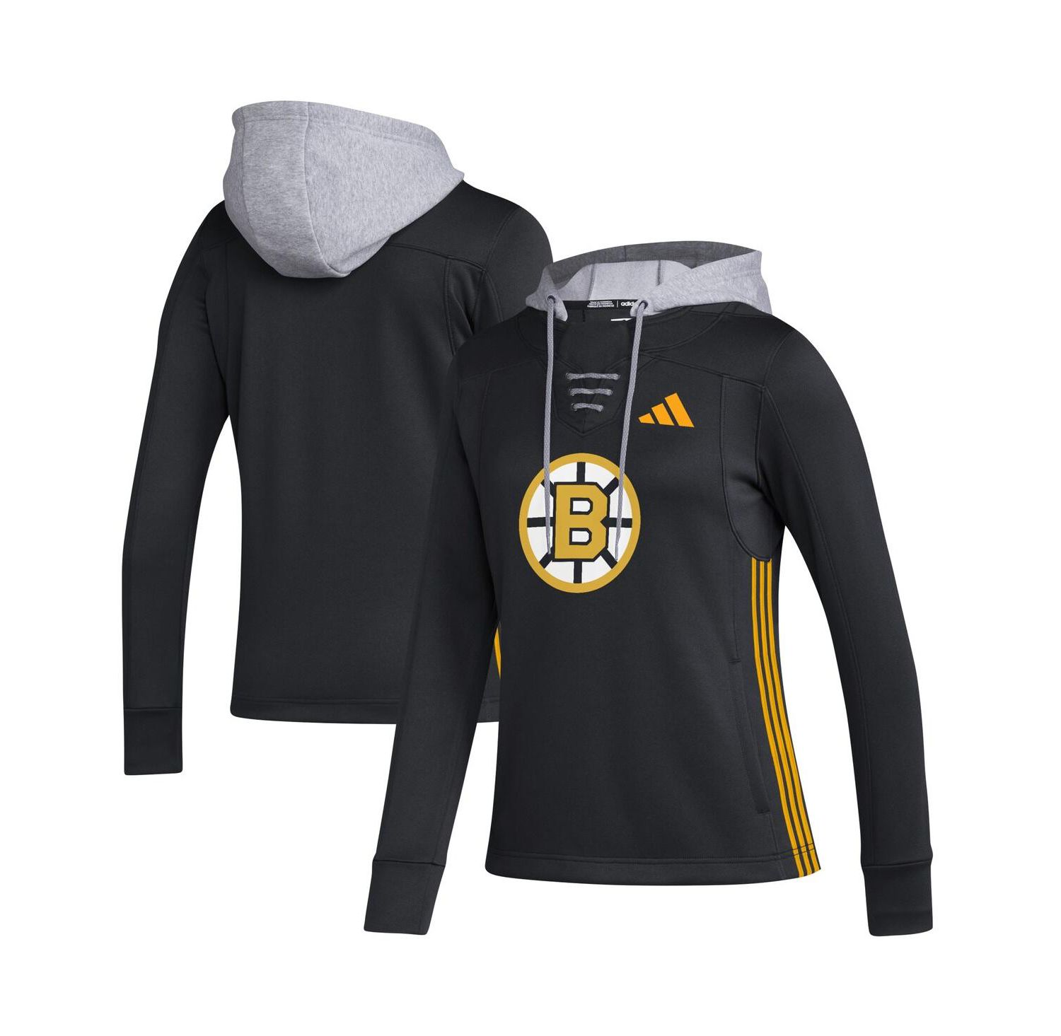 Women's Black Boston Bruins Refresh Skate Lace AEROREADY Pullover Hoodie