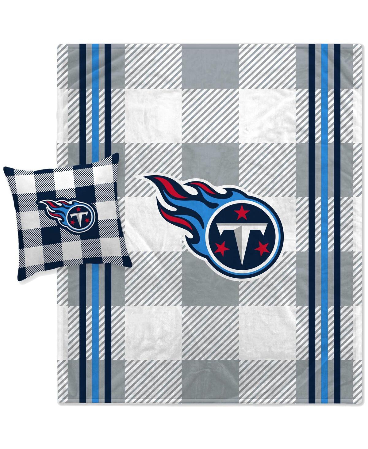 Pegasus Home Fashions Tennessee Titans Gray Plaid Stripes Blanket And Pillow Combo Set In Blue,gray