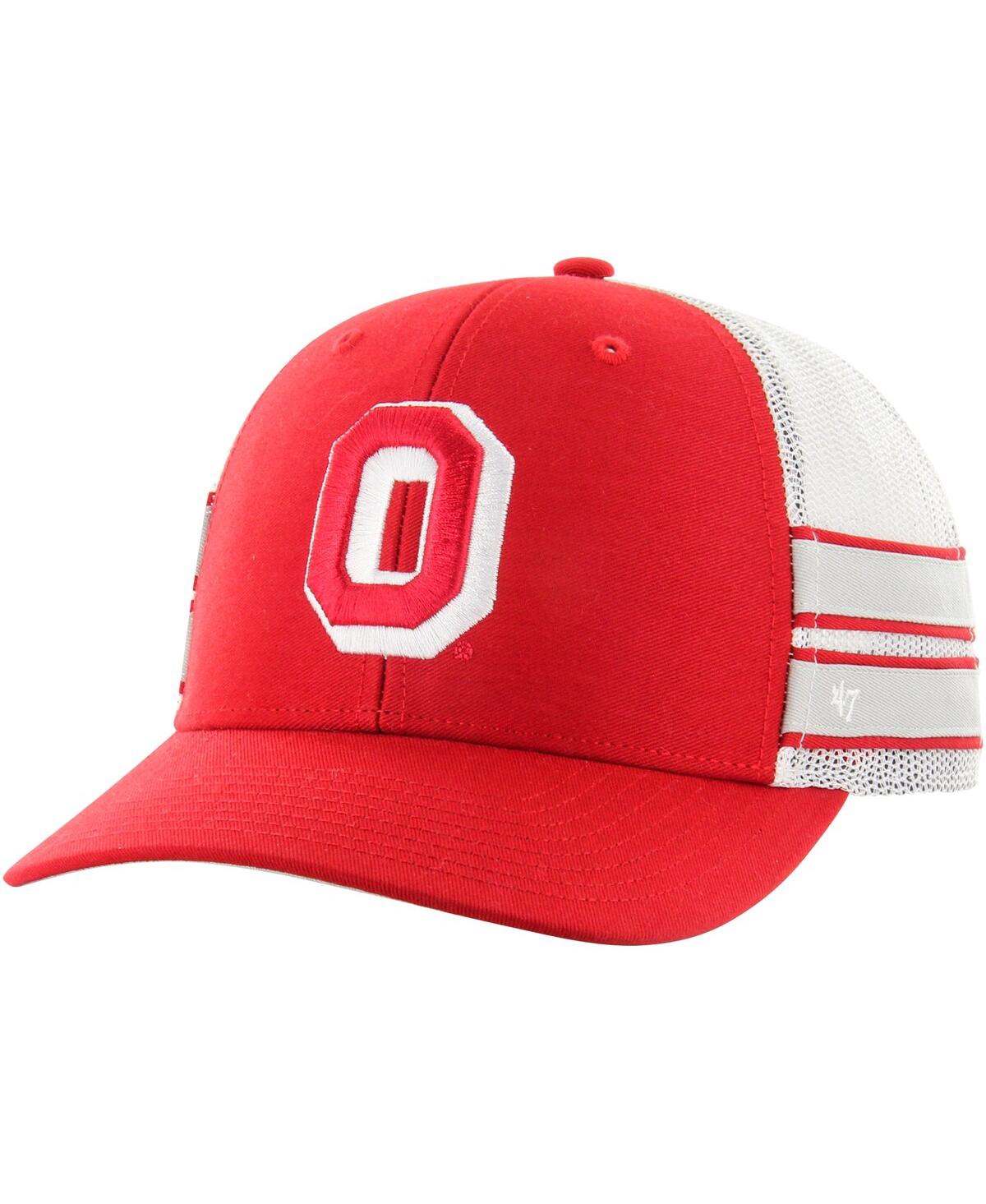 47 Brand Men's ' Scarlet Distressed Ohio State Buckeyes Straight Eight Adjustable Trucker Hat In Red